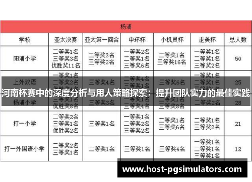 河南杯赛中的深度分析与用人策略探索：提升团队实力的最佳实践